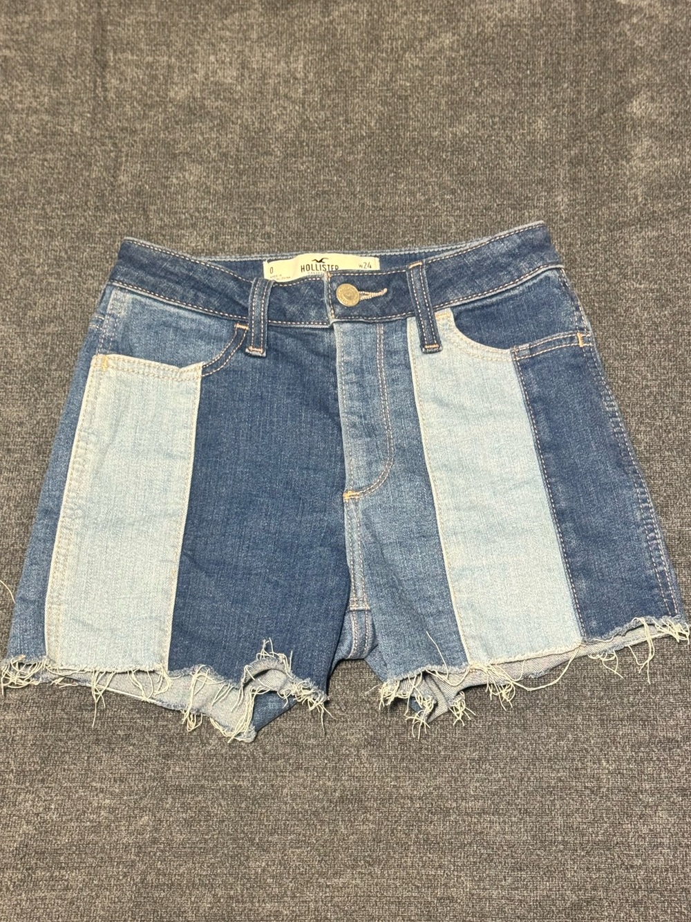 Hollister Curvy High Rise Shorts 3" Patchwork Denim Raw Hem Festival Y2K Size 0